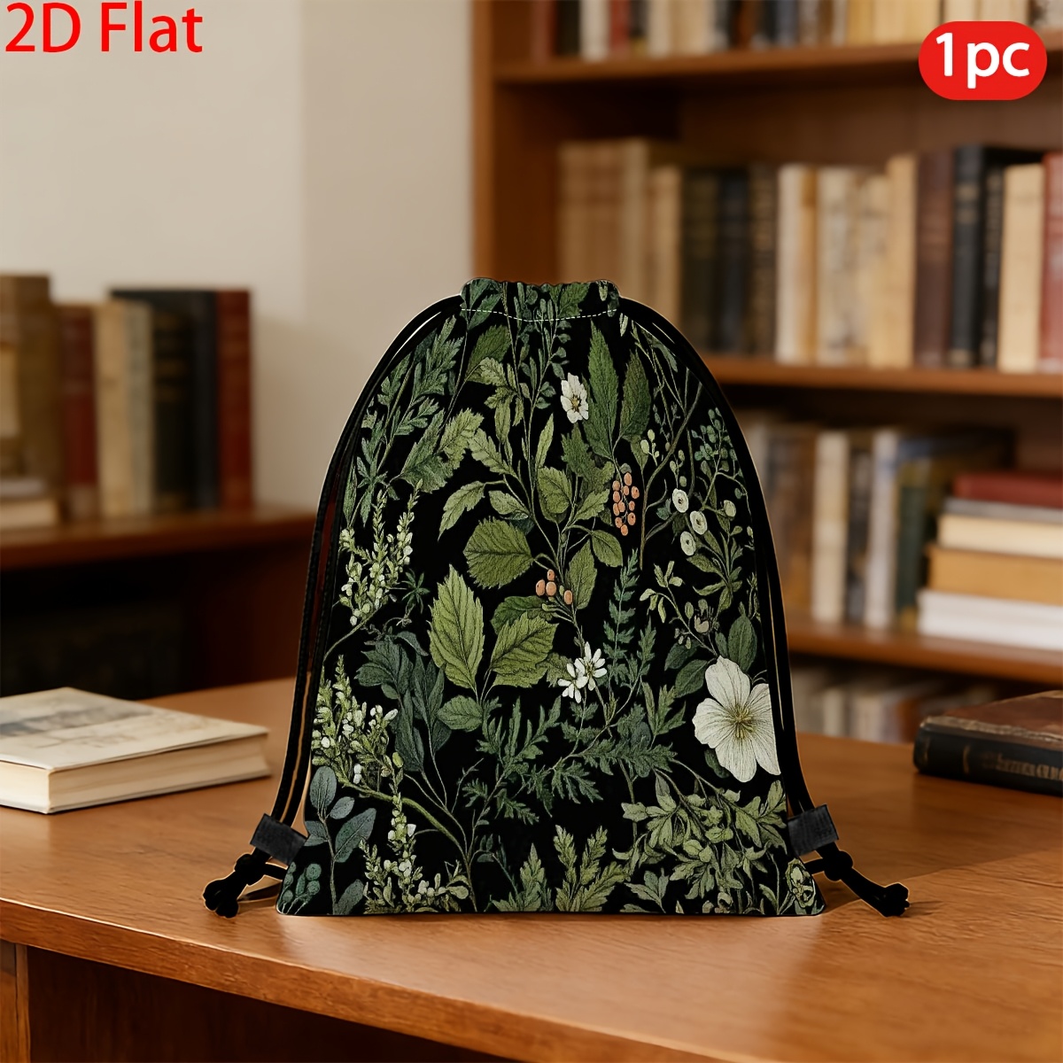 TEMU Bolsa de gimnasio con cordón de 1 pieza, 1 pza, multicolor con estampado de plantas verdes y flores, adecuada para exteriores, fiestas, gimnasio