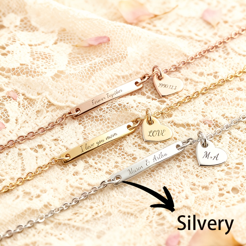 TEMU Pulsera personalizada con colgante de de acero inoxidable, grabada con texto inspirador, fechas o , o números de ; un regalo para de San