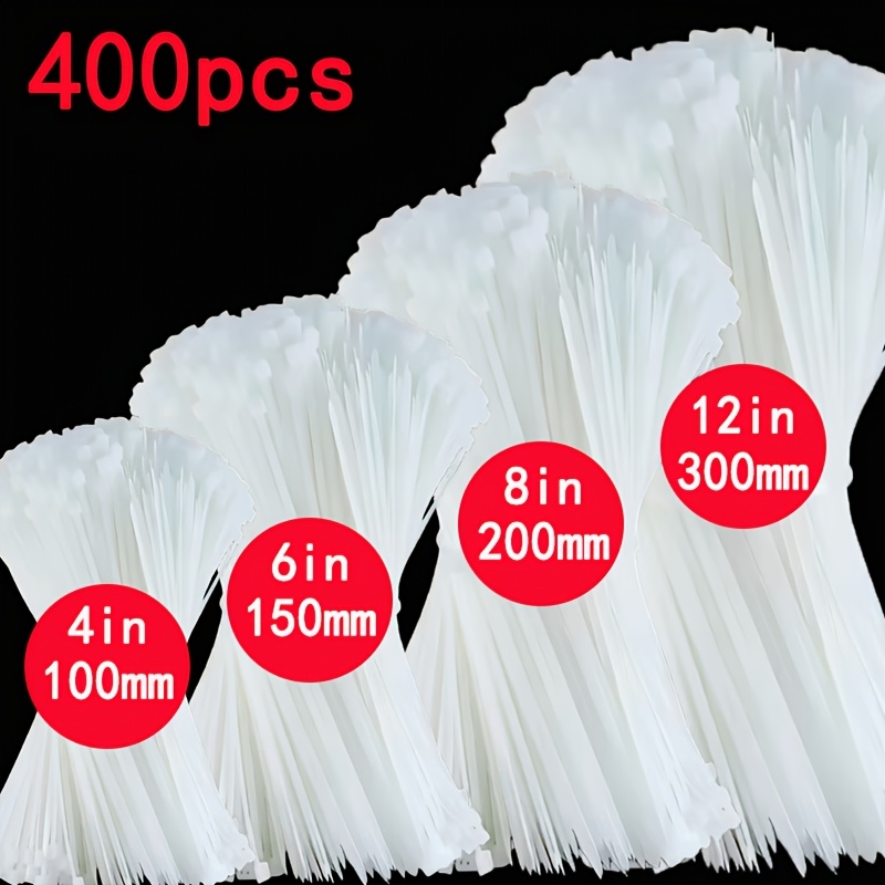 TEMU 400 pezzi stringicavo autobloccanti in nylon e , diverse misure disponibili (4 pollici, 6 pollici, 8 pollici, 12 pollici), confezione combinata