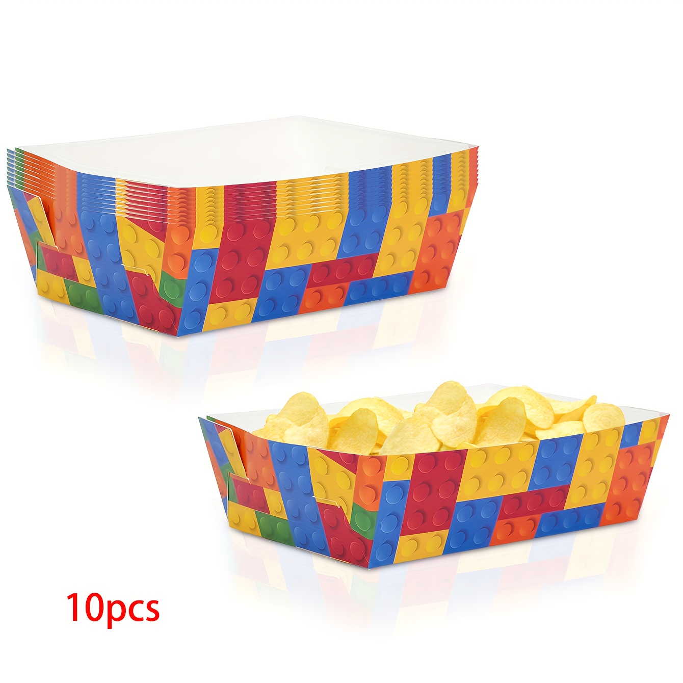 TEMU 10/ Stück Baustein Partyzubehör Packs - Bunte Ziegel-Motiv Papier-Serviertabletts mit lebendigen LEGO-inspirierten Designs, Perfekt für , ,