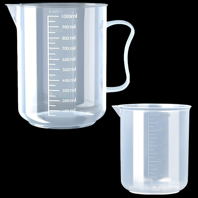 2pcs Plastic Measuring Cups (500/1000ml), Transparent Graduated Mixing Cups Suitable For Kitchen Laboratory