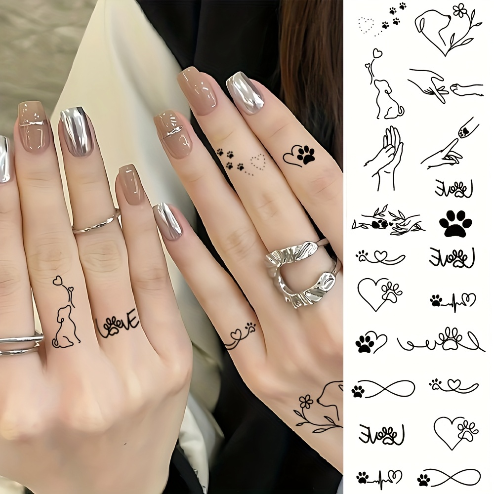 2pcs Line Articles Animal Heart Waterproof Temporary Tattoo Stickers Finger Tattoo Stickers Body Art Fake Tattoos Women Body Decoration