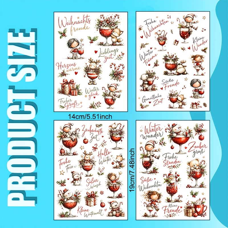 TEMU 4er-Set Transferfolien im deutschen Stil für Haustiere im Winter-Weihnachts-Design, mit einer Vielzahl von Wintertieren festlichen Figuren