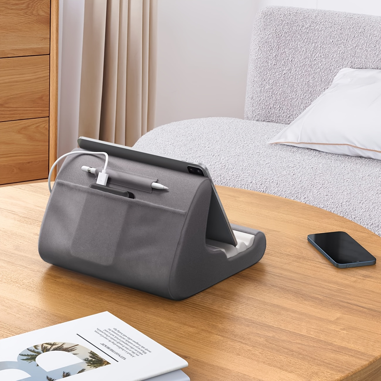 1pc tablet stand cushion holder bed tablet   with stylus holder and pocket notebook stand details 2