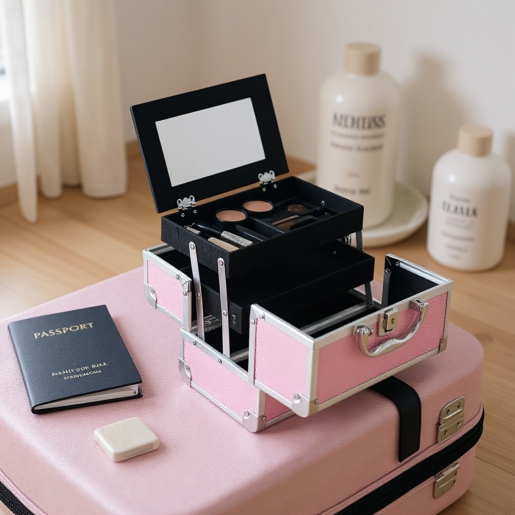 2025 new diamond pattern high end aluminum alloy makeup case large capacity with   adjustable metal storage organizer for professional makeup artists travel makeup organizer for vanity   durable construction