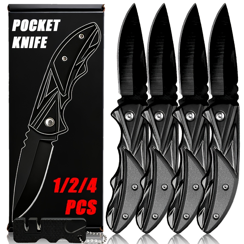 1 2 4pcs   compact edc folding knife pocket knives for men practical knife sturdy blade textured   clip cool gadgets for home suitable for daily use and carrying camping diy projects a great gift