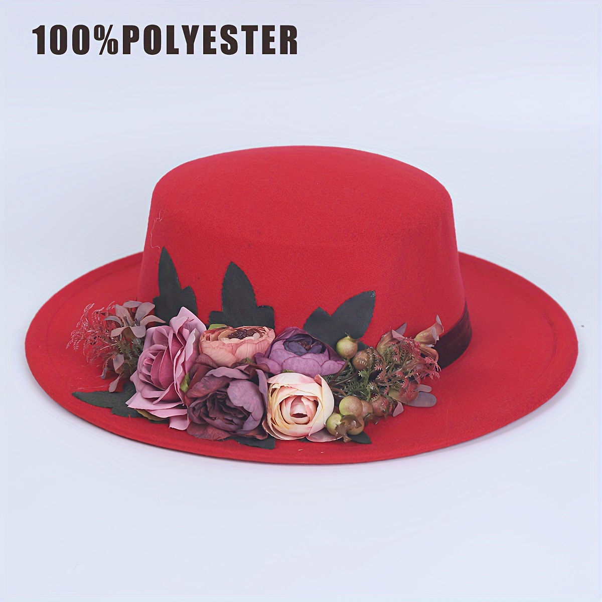 Women’s Red Felt Wool Wide Brim Hat Floral Detail Maison Michel Scarlet Red Wool Felt Wide Brim Hat w Fringe  main image 3