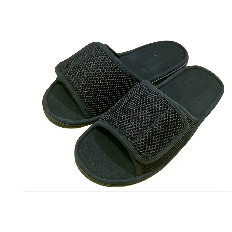 *'* Color Open Toe Breathable Home Slippers With Hook Loop Fastener,  Comfy Non Slip Casual Bedroom Shoes *'s Indoor Footwear
