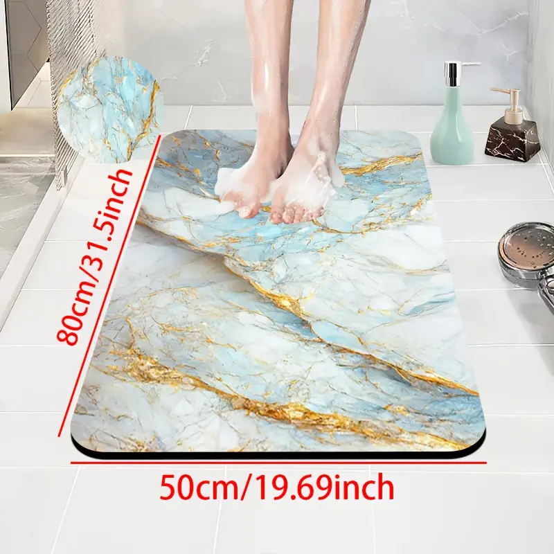 1pc diatomite bath mat with blue print design quick dry non slip absorbent floor mat soft and comfortable for bathroom shower laundry room bedroom doorway kitchen rv bathroom bathroom bath matts for bathroom non slip bathtub mat bathroom mat long small bath mat bedroom carpet shower mat decorative floor mat geometric pattern durable rubber nonslip backing floor pad family households Product details 6
