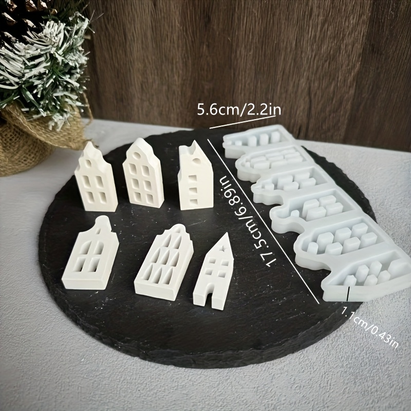 Temu 6-Cavity Hollow House Silicone Mold - Suitable For Crafts, Decor, Compatible With Plaster, Clay, Resin, Holiday Crafts | Decorative Molds |-image