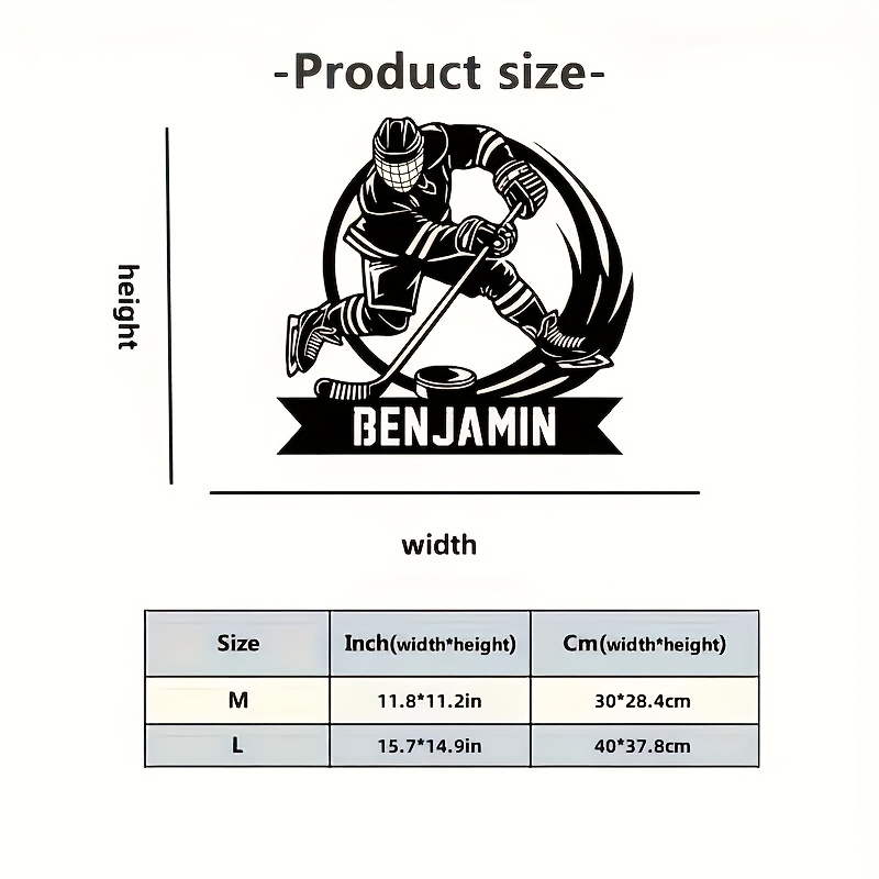 TEMU Art Mural Métallique Personnalisé pour de Hockey - Nom Gravé, Design Résistant aux Intempéries Style Maillot, Décoration Murale Horizontale pour
