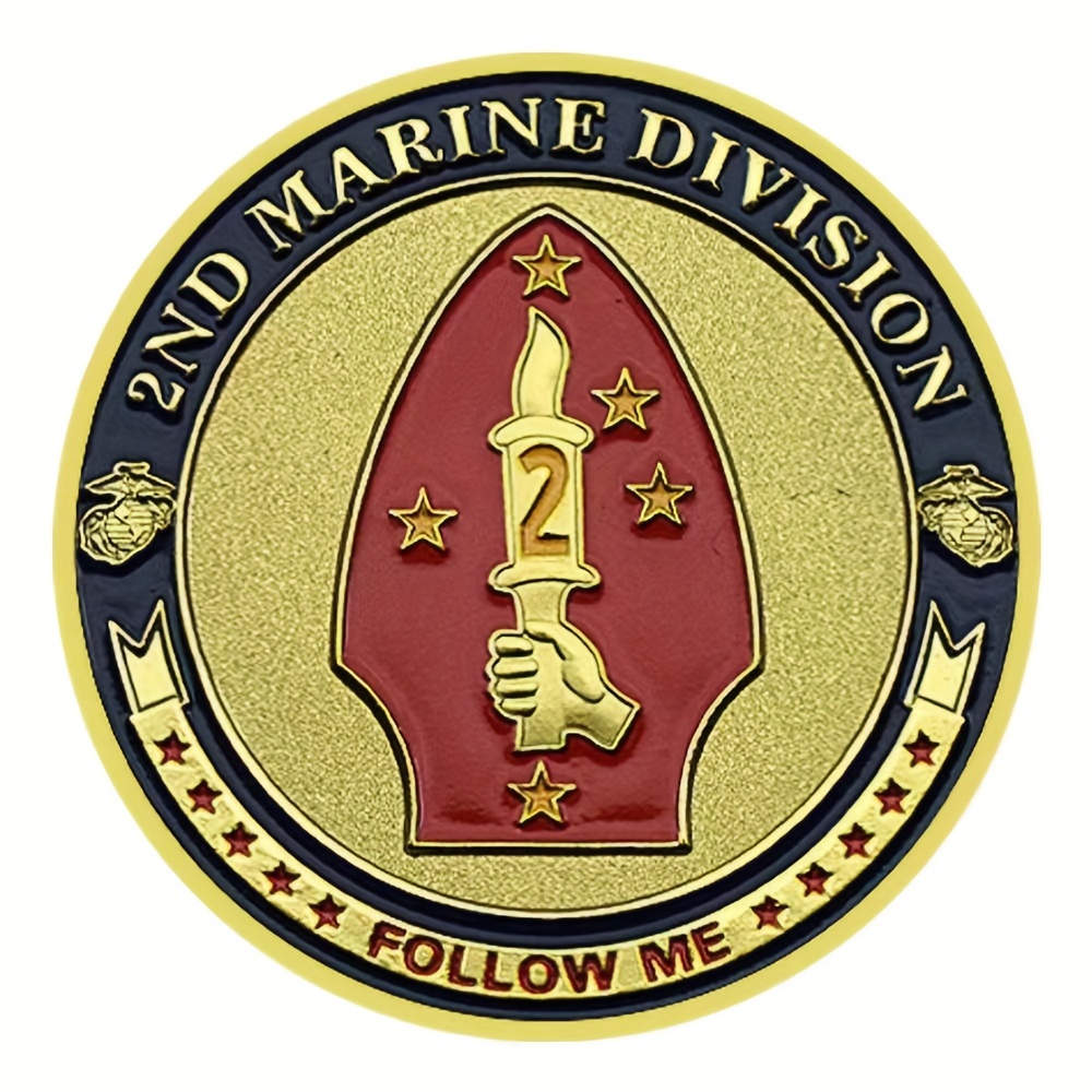 

2nd Marine Division Challenge Coin, Iron Metal Collector', 1pc, Commemorative Military Coin For Collection & Display, Suitable For 14 & Up - No Electricity Required, Non-prop Currency