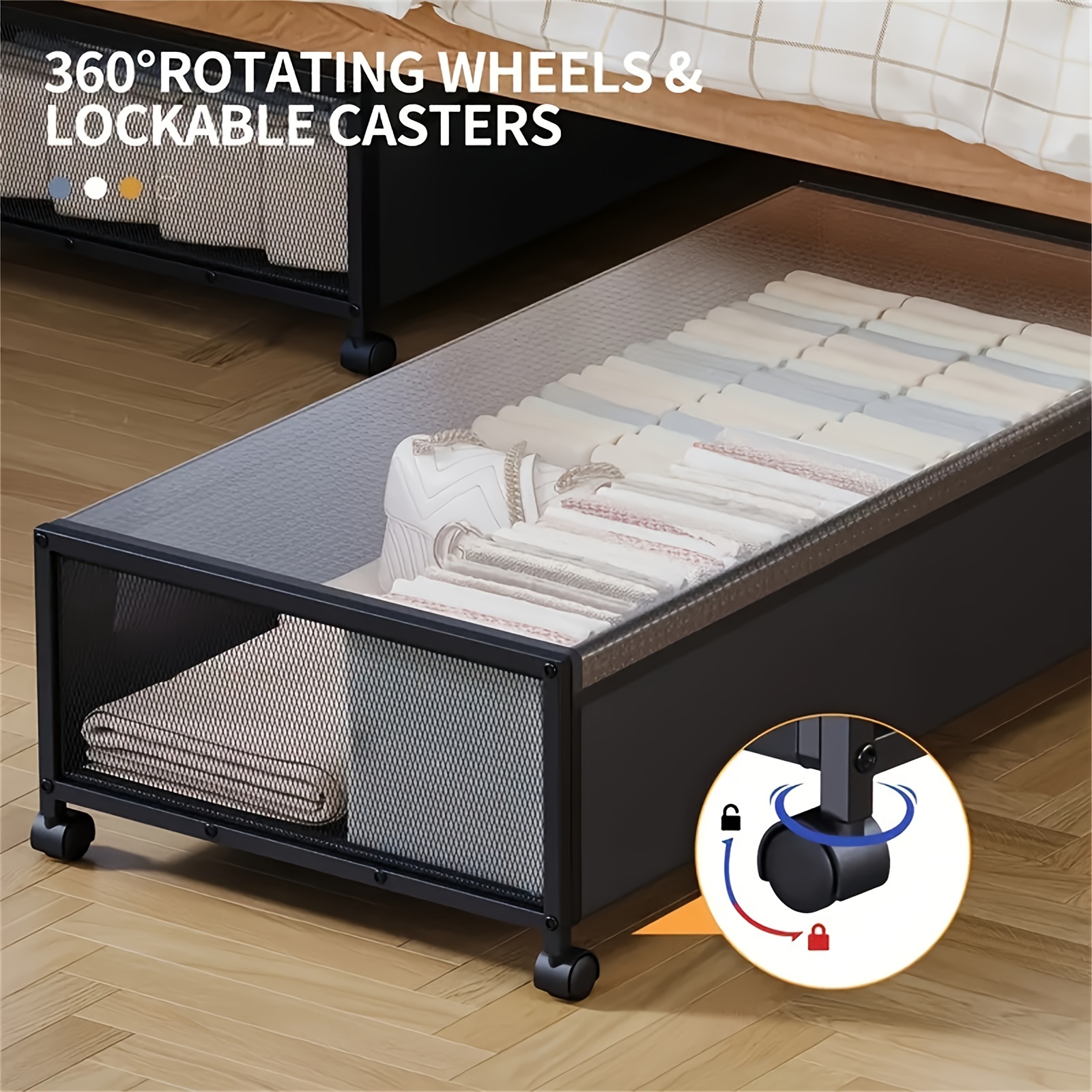 

2-piece Under Bed Storage And Organizing Box, Metal Under Bed Storage Box With Wheels And Lid, Saving Space And Suitable For Storing Clothes, Bedding, Shoes, Blankets, Christmas, Etc