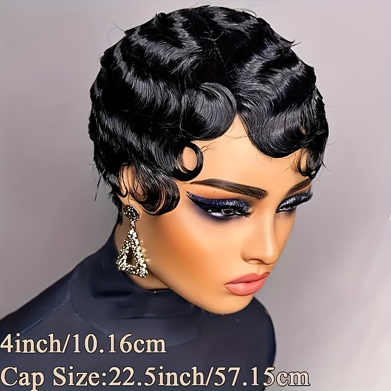 

Chic Black Pixie Cut Wig With Deep Waves - 150% Density Brazilian Human Hair, Glueless & Lace-free For Women