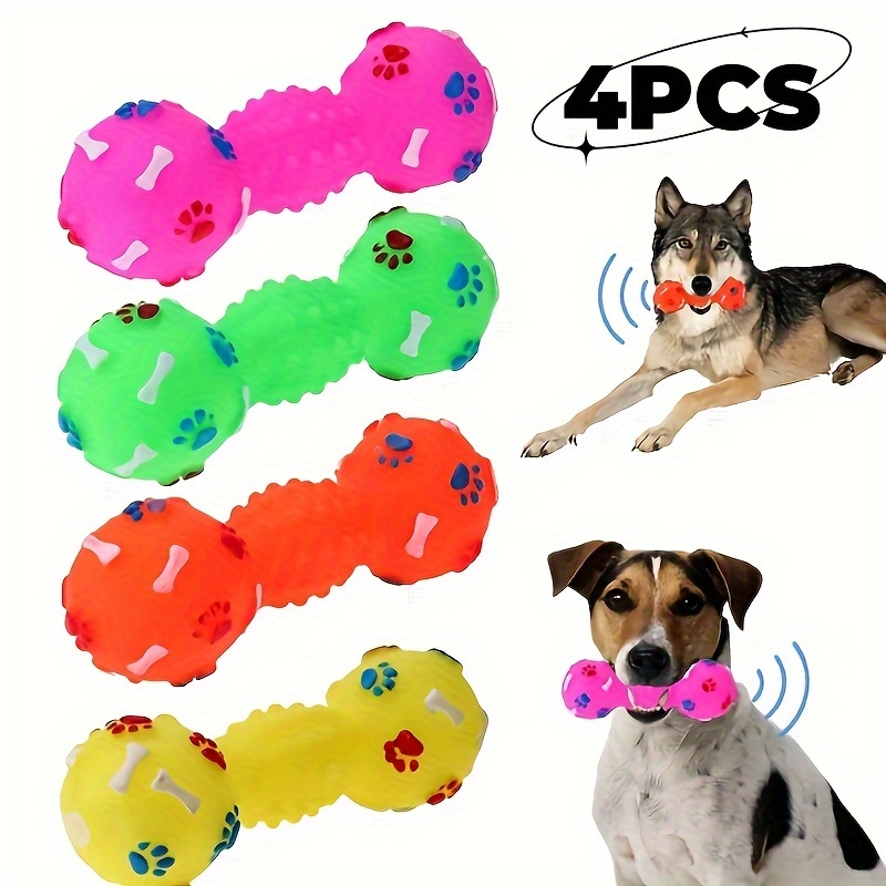 

4pcs, Interactive Squeaky Dumbbell Dog Toy - Rubber Chew For Small Breeds, Dental Aid, Random Color