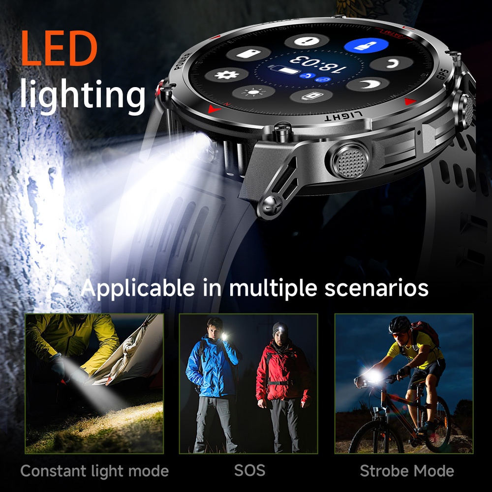 Heren Outdoor Smartwatch, GPS Nauwkeurige Positionering, Ingebouwd Kompas, LED Licht, 3ATM, Ondersteunt 100+ Sportmodi, Draadloze Gesprekken, Multimedia Informatie Weergave, Meerdere Weersmodi, Outdoor Avontuur Smart Armband, Metalen Behuizing Ontwerp