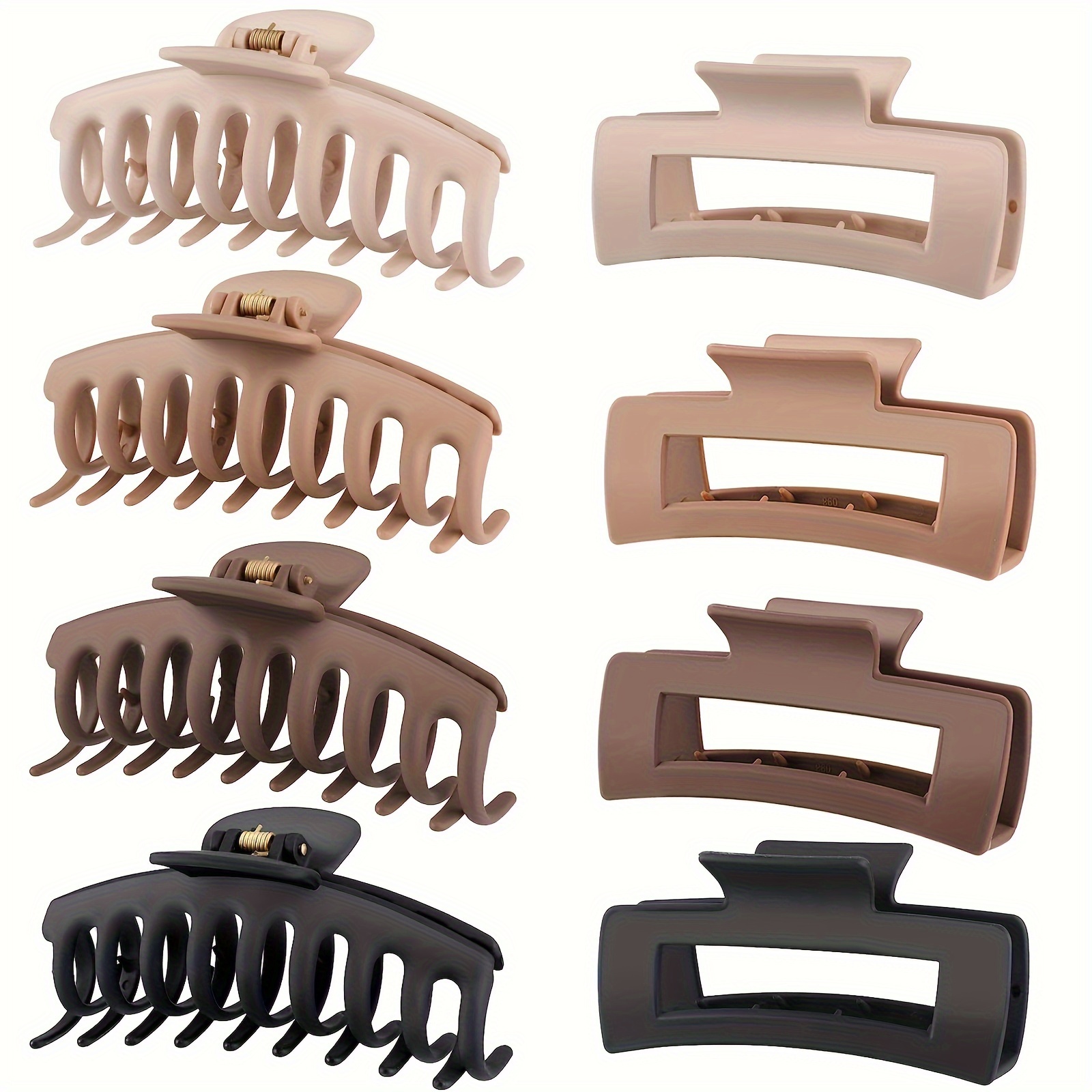 

8pcs Large Rectangular Hair Claw Clips, Non-slip Grip Hair Clips, Shark Clip Assortment For Thick Hair, Stylish Simple Design, Strong Hold Updo Accessories For Women