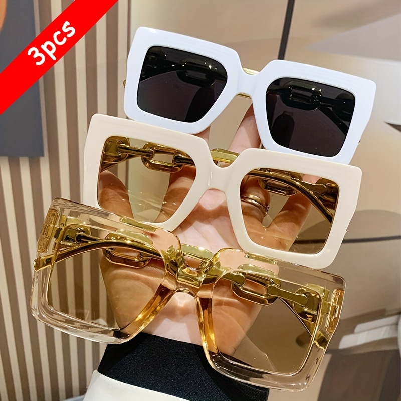 3pcs Square Frame Fashion Glasses For Women Men Sun Shades For Driving Beach Travel And Outdoors