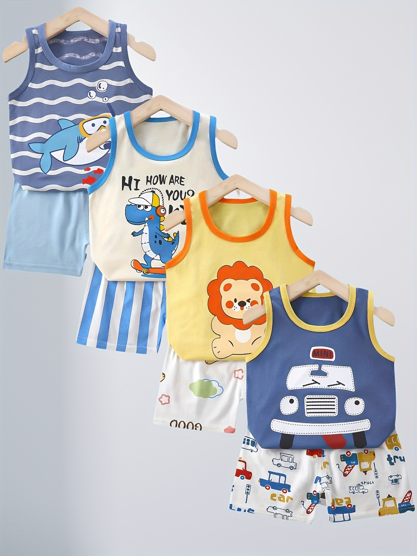 Cute Cartoon Dinosaur Car Lion Pattern Shorts Set