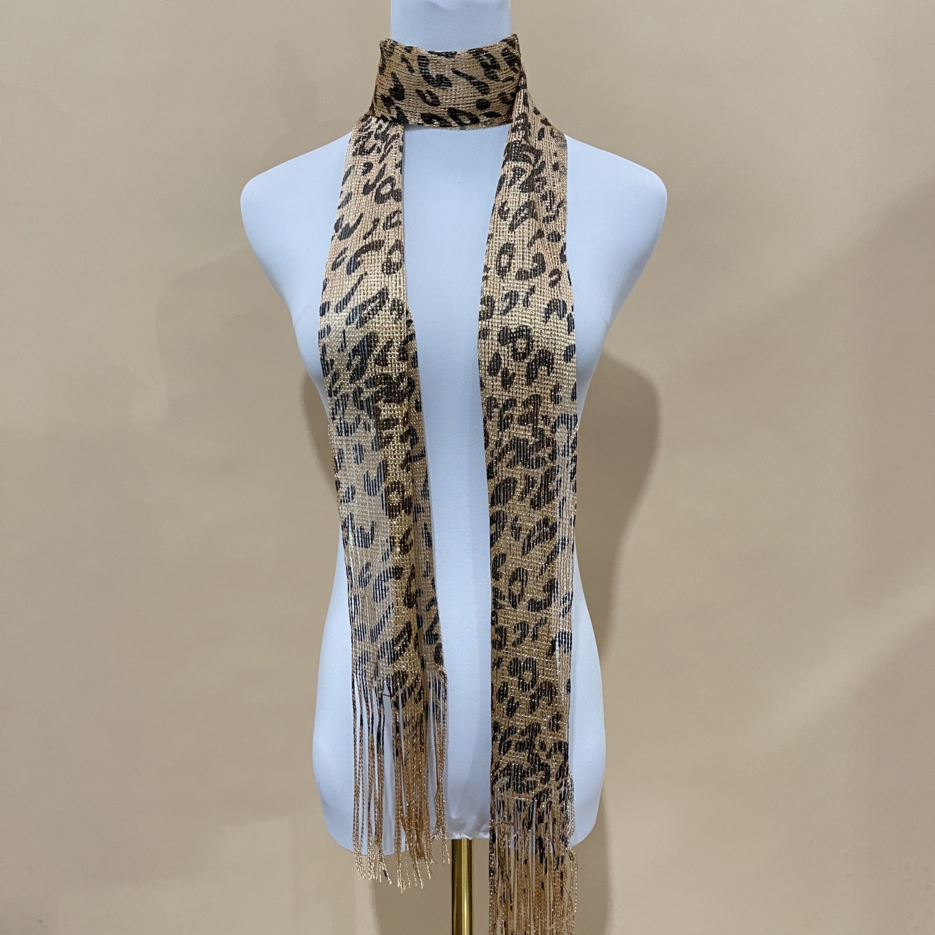 

Women's Leopard Print Slender Scarf With Tassels, Multiple Styling Options For Spring/summer Season, Personalized Narrow Long Scarf