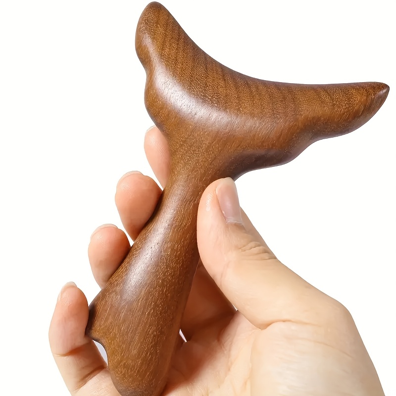 TEMU Natural Wooden Gua Sha Massage Tool - Ergonomic Fish Tail Design For Full Body & Facial Health, Stress, And Meridian Wellness