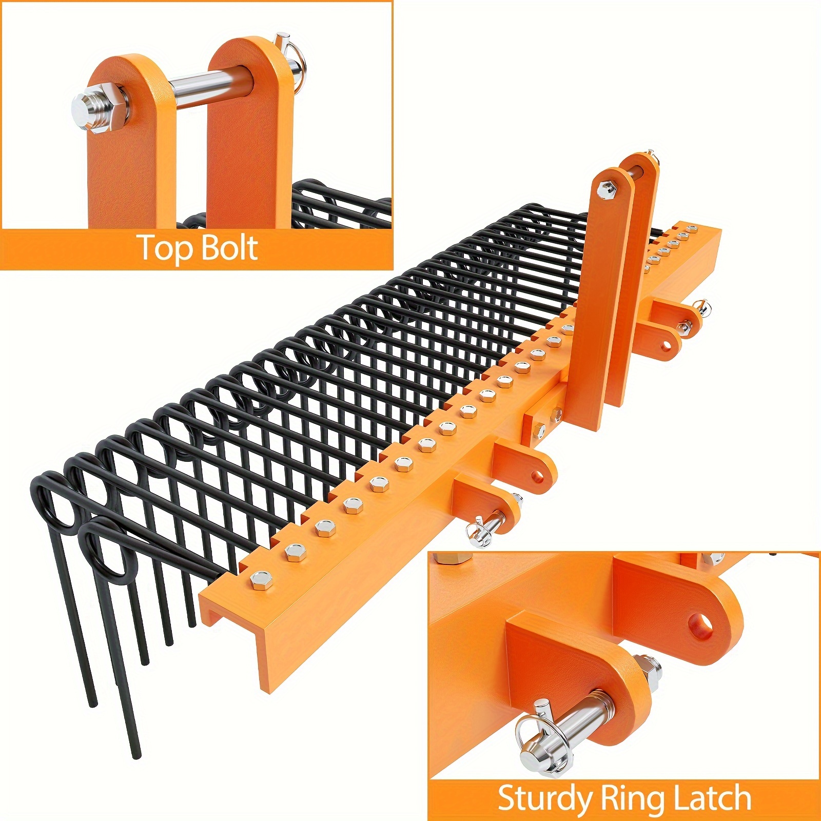 

72-inch 3-point Tractor Rake, Powder Coated Steel Spring, Needle Landscape Rake Fits Cat0, - Orange