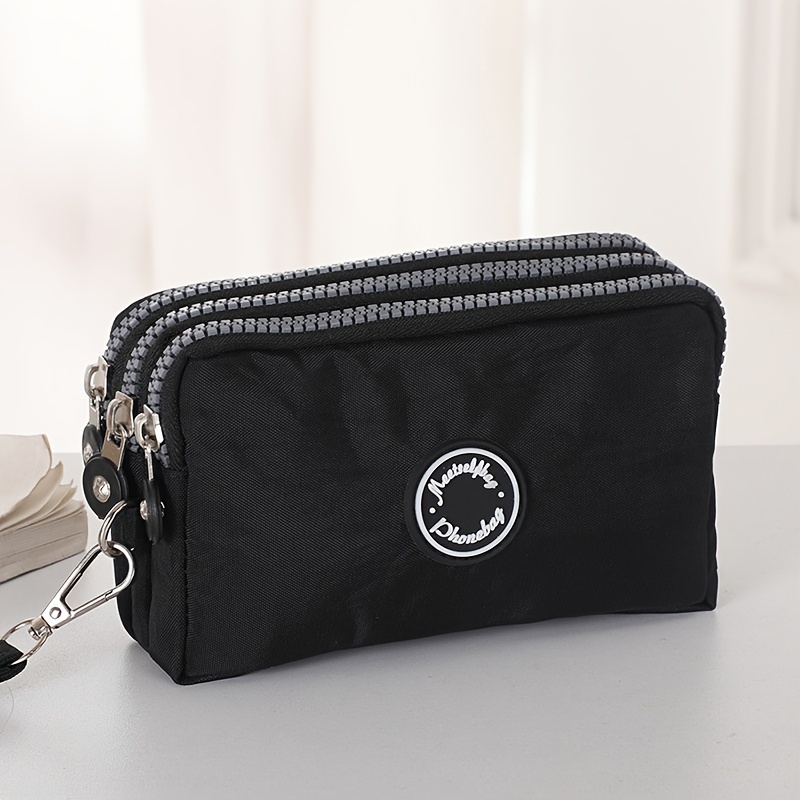 Fashionable Portable Printed Hand Wallet Solid Color 3-layer Trendy Zipper Coin Purse Phone Bag Women's