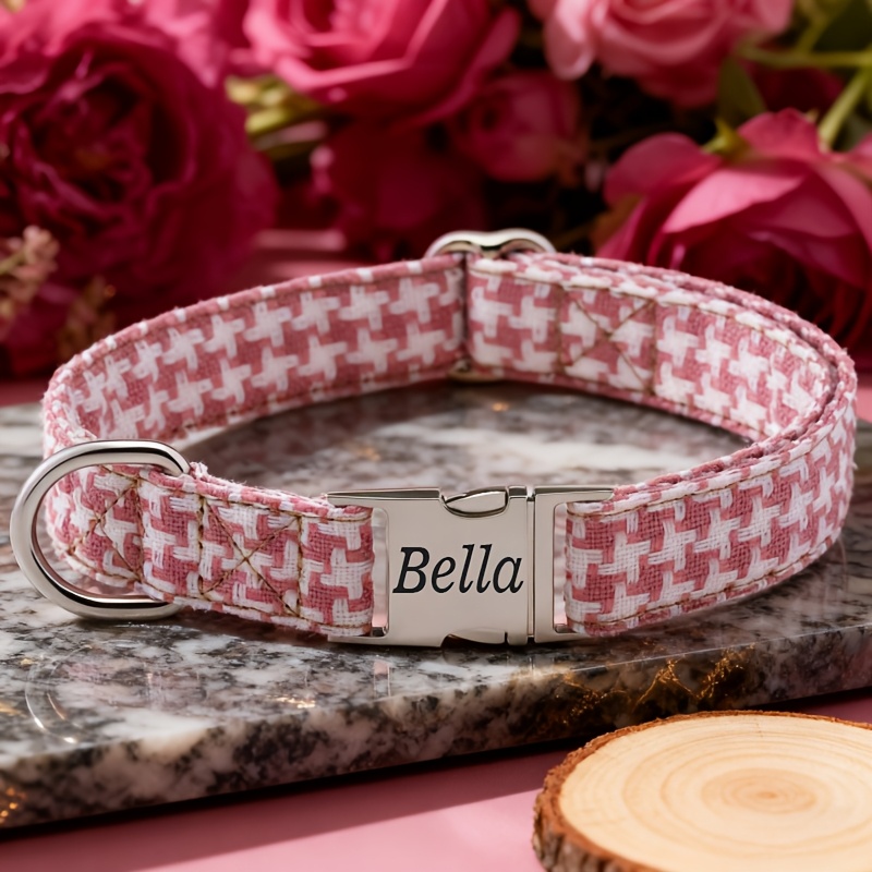 Custom Plaid Pattern Dog Collar with Zinc Alloy Buckle
