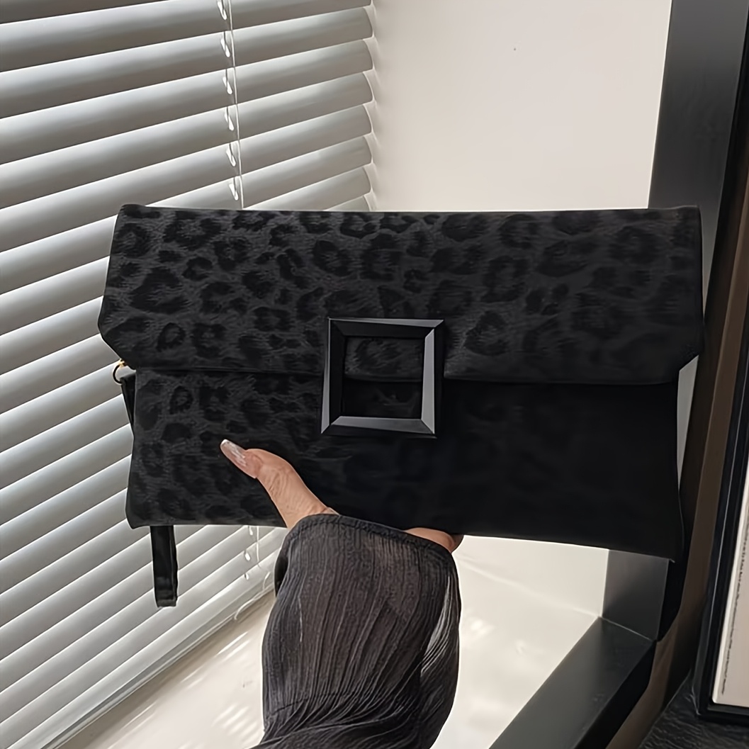 TEMU Bolso de mujer de 1 pieza, color liso con estampado de leopardo, tipo con cierre magnético, bolso de cuadrado tipo body bag, de moda, a ,