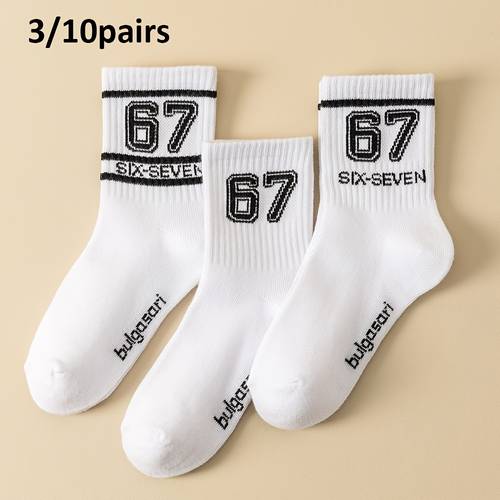 boys girls socks white sport ankle socks with fun 67 print breathable and soft gift idea 3 10pairs random color