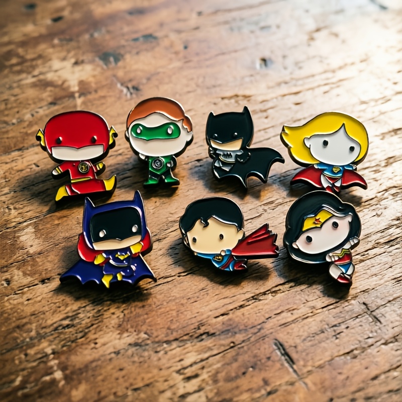TEMU 7pcs League Series Movie Theme Peripheral Hero Character Enamel Brooches, Batman, The Flash, Green Lantern, Wonder Woman And Other Fashion