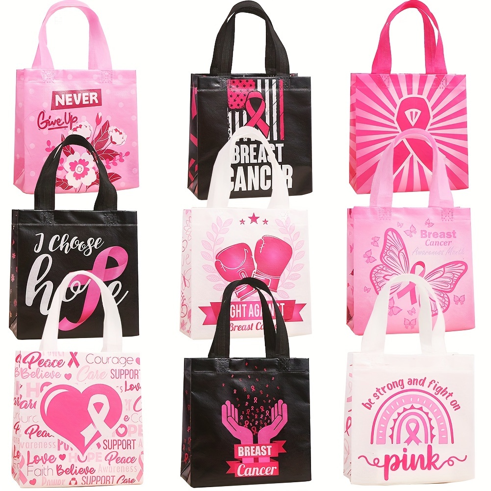 

30 Pcs Breast Cancer Awareness Tote Bags, Fabric Pink Ribbon Support Packs With Inspirational Quotes, Multi-pack For Events And Fundraisers