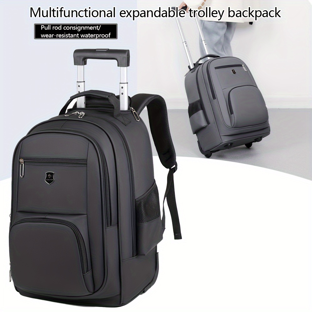 

Unisex Roller Bags With Extendible Handle, Waterproof Casual Zip Up Multi Layers Backpacks For Men's & Women's Outdoor Activities