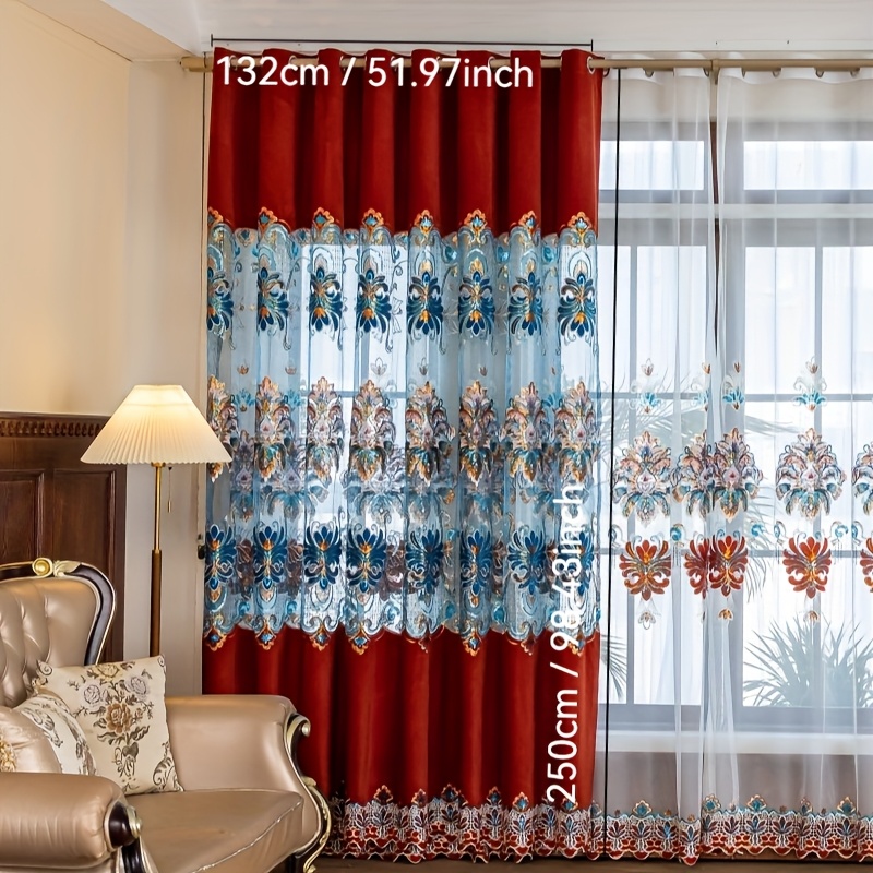TEMU 1 pièce Rideau prêt à poser de luxe brodé en patchwork orange, Rideau prêt à poser moderne et luxueux de style européen, Convient pour la