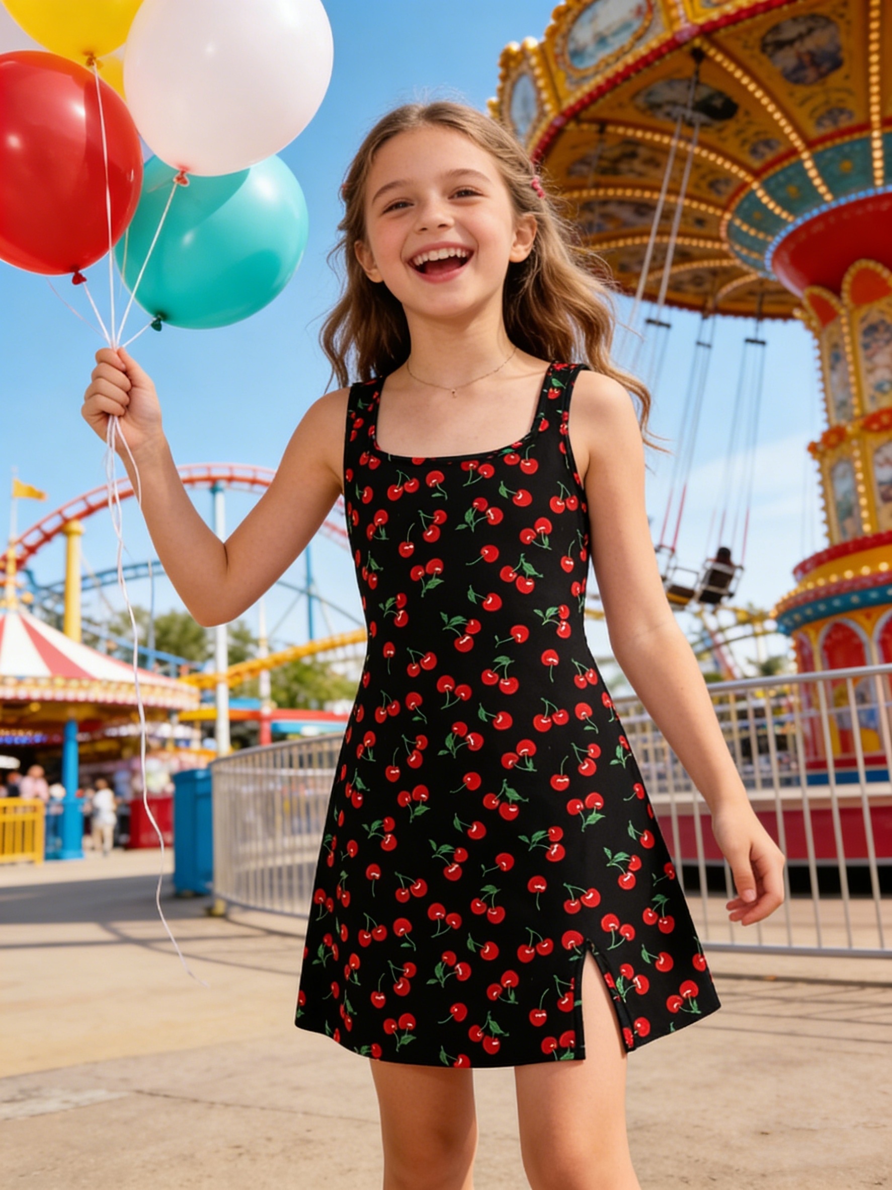 girls teen cherry print camisole dress square - Temu Mauritius