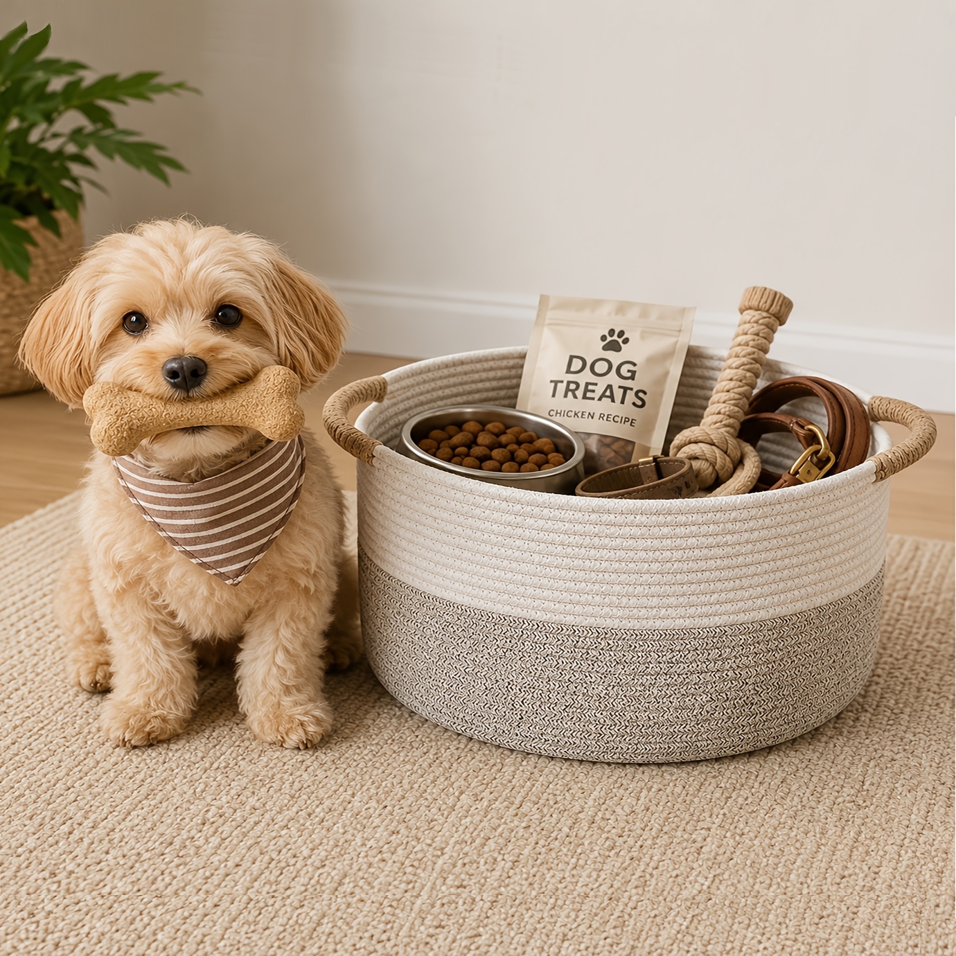 Woven Storage Basket with Handles, Decorative Organizer Bin for Living Room Cabinet, Remote Control Holder, Shelf Storage Basket for Blankets, Towels, Magazines, Books, Entryway And Bedroom Organization, Foldable Rope Basket, Home Decor Basket