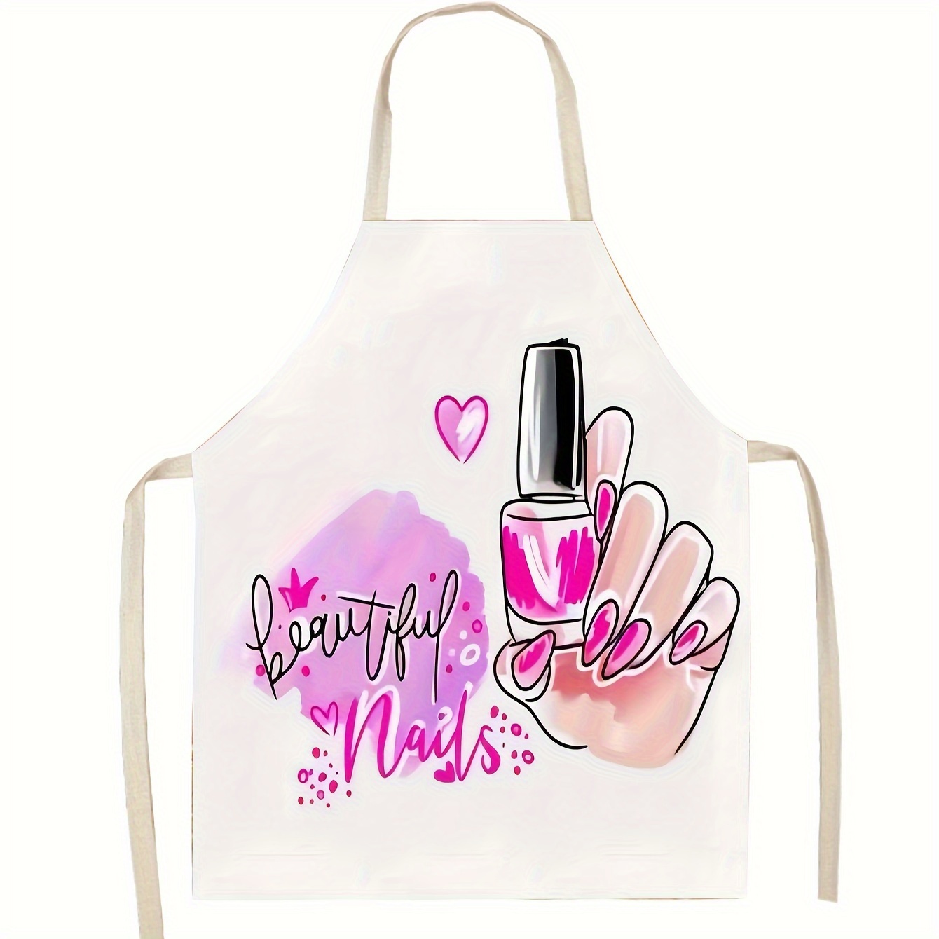 

1pc, Stylish Linen Apron, Waterproof Bib Apron With "beautiful Nails" Illustration, Stain-resistant Kitchen Apron For Restaurant Staff & Chefs, Artistic Nail Design Apron For Cooking And Baking