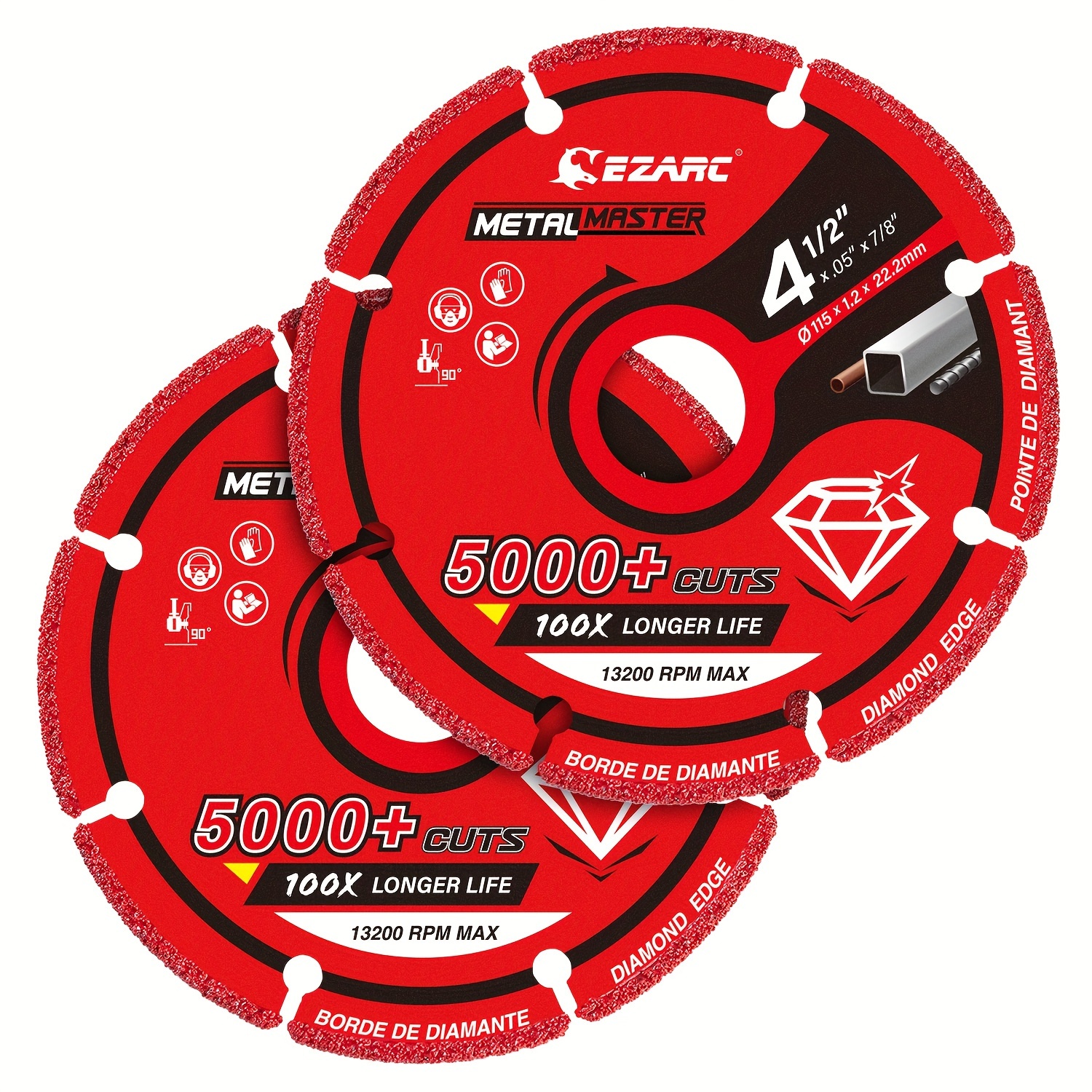 

Ezarc 4.5" Diamond Cutting Wheel 2-pack, Cut Off Wheel With 5000+ Cuts On Metals, Wood, , Steel, Iron And Inox, Accurate, 100x Longer Life, Diamond Cutting Disc