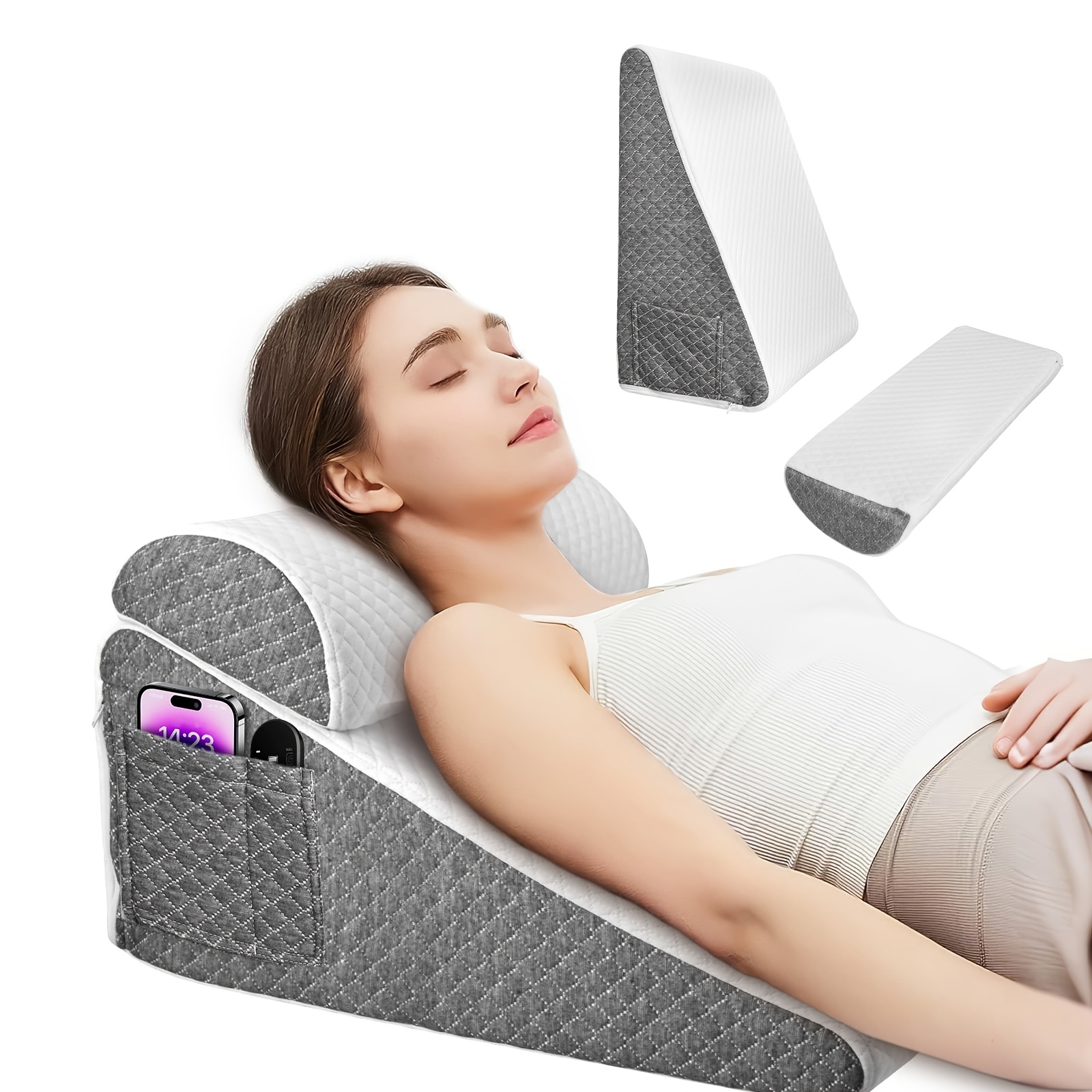 Versatile Wedge Pillow, 50x50x26 Cm Reading Cushion For Bed And Sofa, Leg And Lumbar Support Pillow
