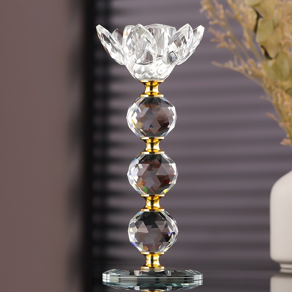 Image of 1 European-style Romantic Crystal Candlestick Lotus Ornaments Candlestick Home Decorations Ornaments Candlestick Wedding Wedding Candlelight Dinner Props