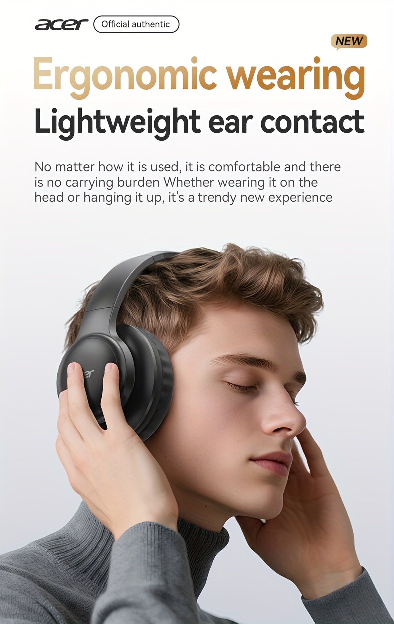 Casque sans fil supra-auriculaire amélioré avec son amélioré en basses, conception pliable légère avec microphone intégré. Inclut un câble audio de 3,5 mm