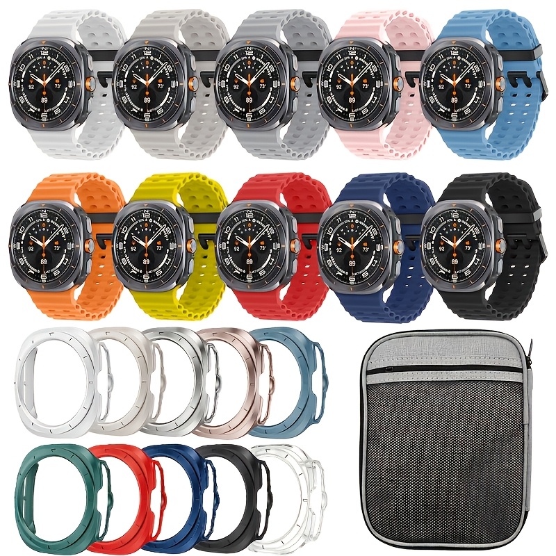 TEMU 10pcs Silicone Bands For For Galaxy Ultra 47mm, With 10pcs Matching Hollow Watch Cases, , And 1pc Storage Bag, Portable Storage And Carrying