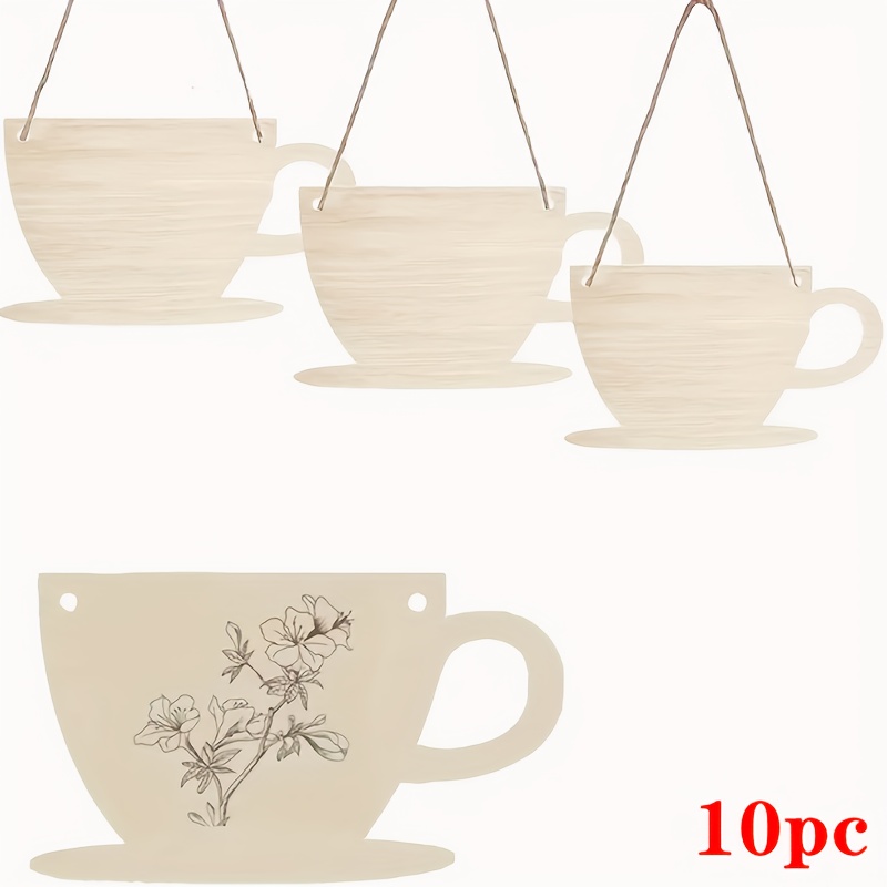 Image of 10 Wooden Coffee Cup-shaped Pieces For Diy Painting And Doodling Crafts, Wooden Hanging Ornaments And Decorations For Holidays, Weddings, Home Parties, And Birthdays