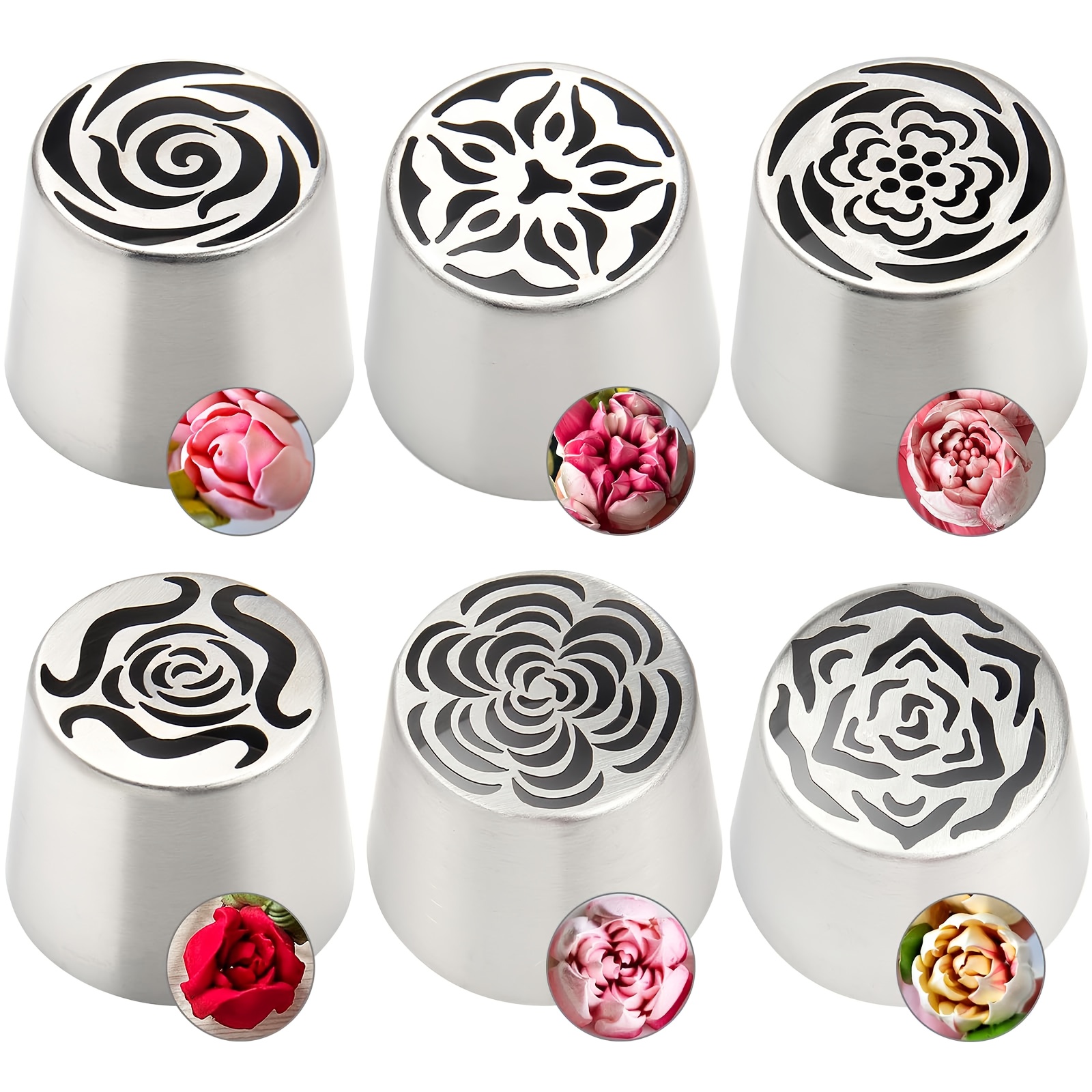 Image of Extra Large Flower Piping Tips, Stainless Steel Icing Tips Set, Rose Floral Nozzle For Cake Decorating, Frosting Piping Kit For Edible Flowers Cake Decorations, Cake Decorating Supplies