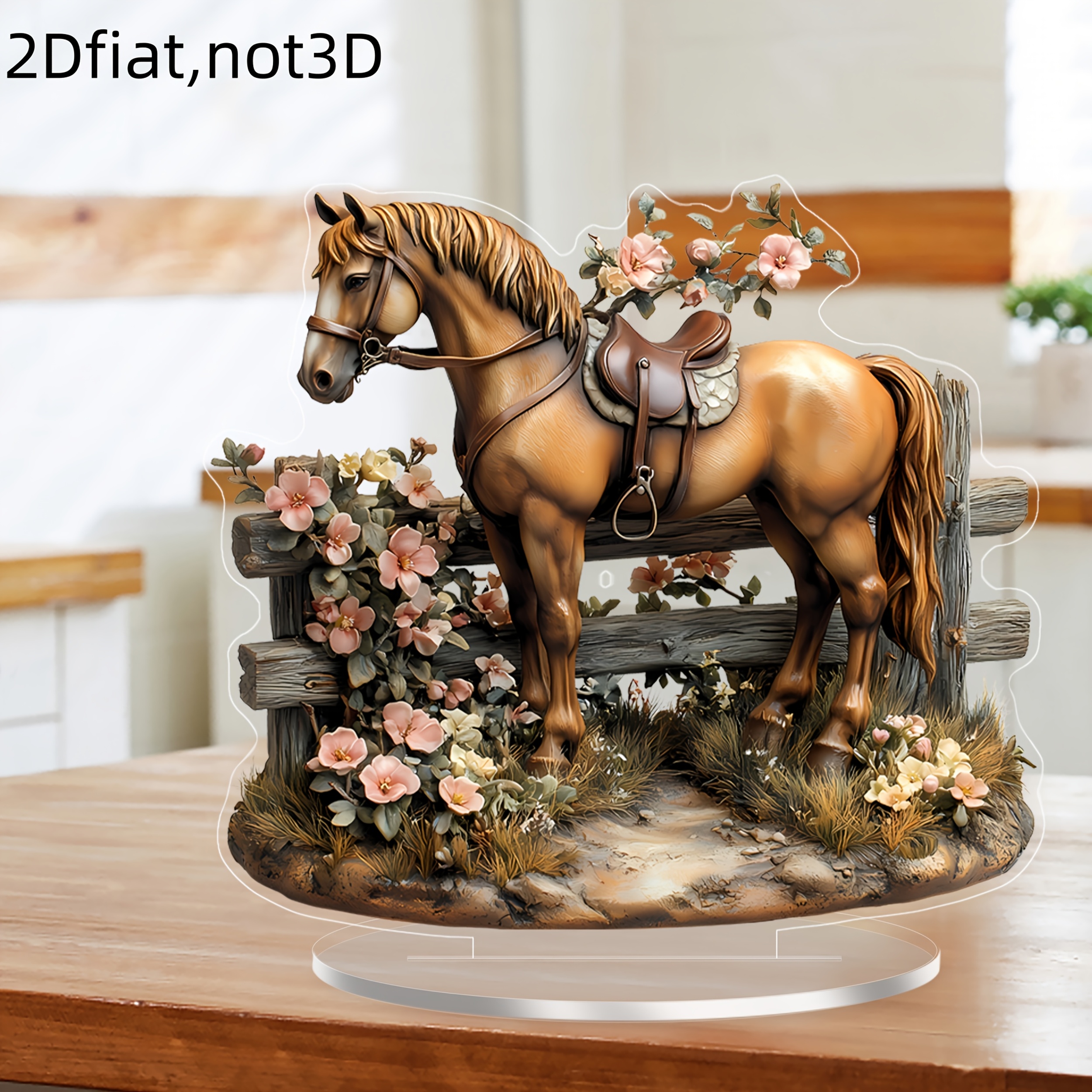 

1pc Bohemian Style Horse And Flower Acrylic Display - Ideal For Home And Office Decor, Wedding Gifts, Valentine's Day, Thanksgiving | Clip-on, No Battery Needed, Horse Decor