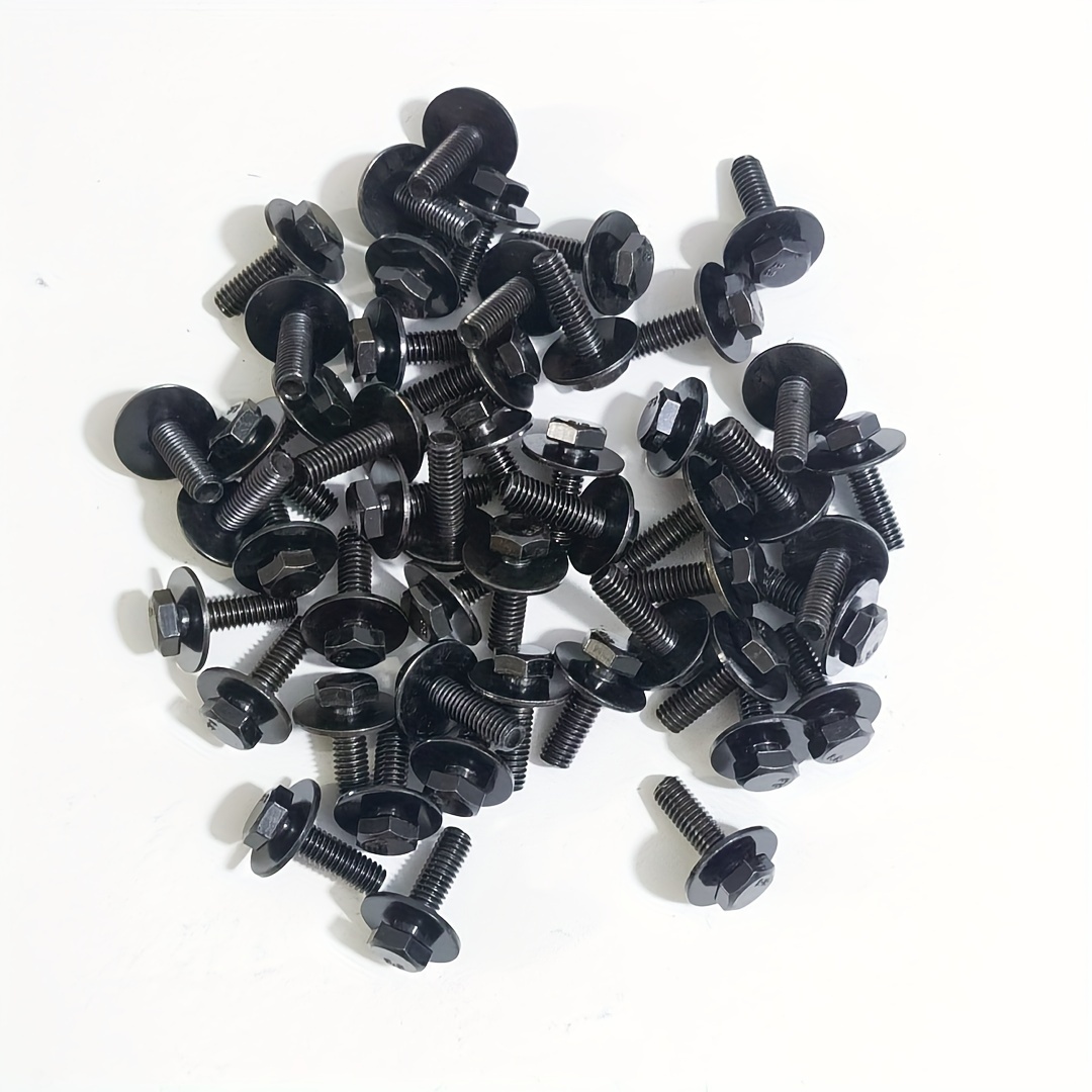 

50pcs Larcmy M6 Gasketed Bolts, High-strength Carbon Steel, Fits 10mm Wrench - Automotive Fasteners For Reliable Vehicle Performance