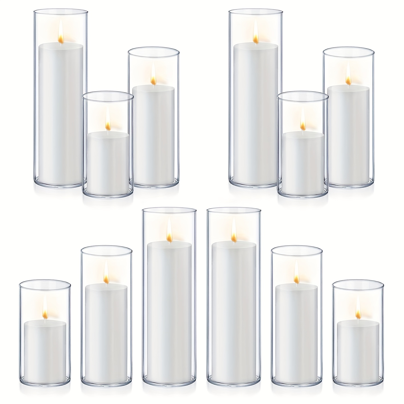 E-shop 12-teiliges Kerzenhalter-Vasen-Set aus hochwertigem Borosilikatglas, windfestes Kerzenhalter-Set aus Glas, moderner Landschafts-Kerzenhalter für