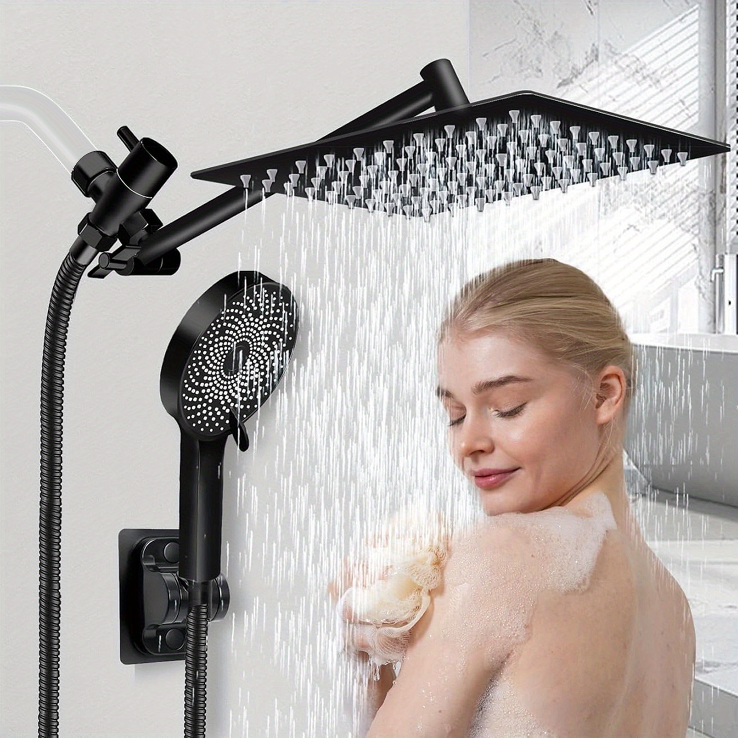 ultimate Shower Head, High Pressure Rainfall/Handheld Shower Combo with 11'' Extension Arm, 3 Settings, Anti-Leak Shower Head with Holder, Height/Angle Adjustable, Chrome, Matte Black 23 Shower Head, High Pressure Rainfall/Handheld Shower Combo with 11'' Extension Arm, 3 Settings, Anti-Leak Shower Head with Holder, Height/Angle Adjustable, Chrome, Matte Black