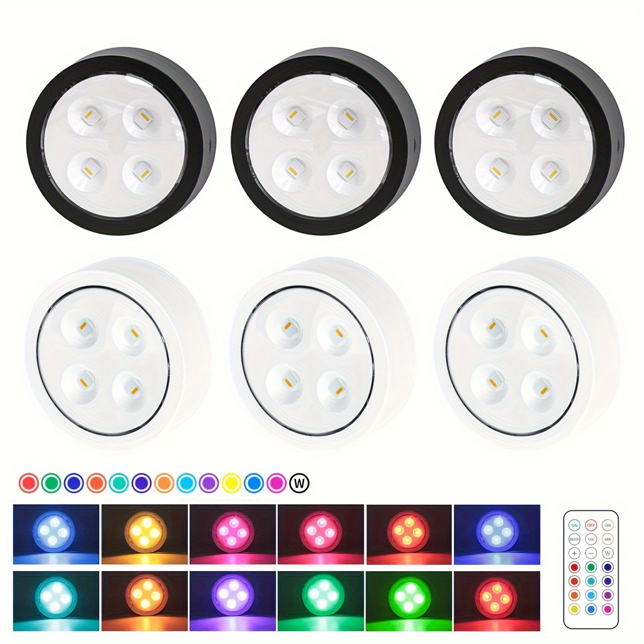 

1/3/6pcs Led Round Night Light Rgb 13 Colors Wireless Cabinet Light With Remote And Touch Control Led Spotlight, Cabinet Light Battery Operated For Closet, Bedroom Wall, Cabinet, Walkway