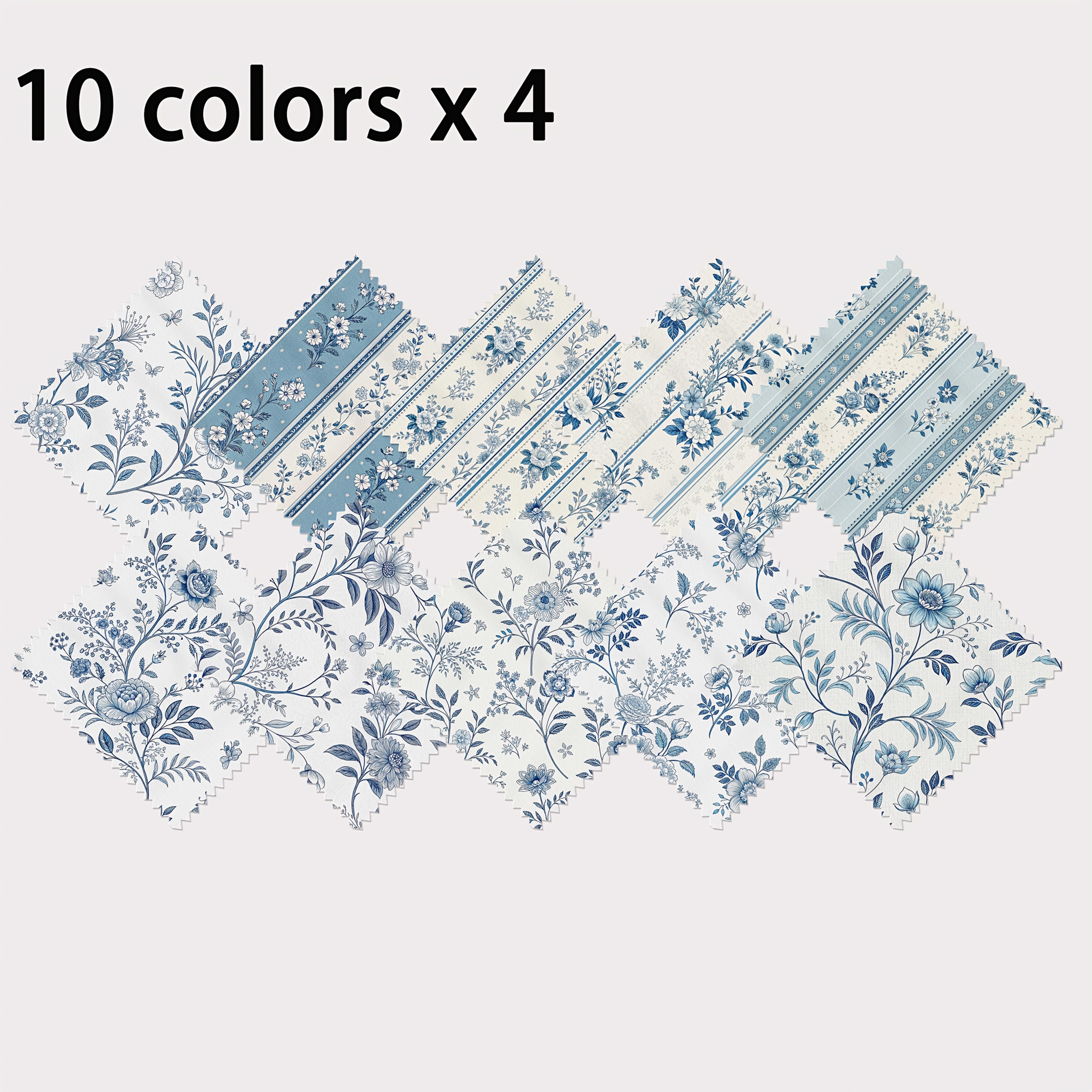 TEMU 40pcs Charm Pack With Elegant Blue And White Floral Print, Handmade Diy Fabric In And Textures, 120g Polyester In 10 Design Styles, Suitable For